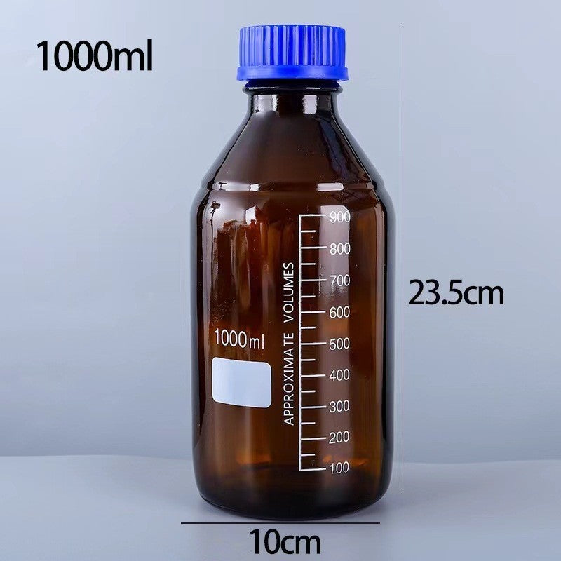 Amber Glass Reagent Bottle - Dark Brown Storage Jar with Blue Lid