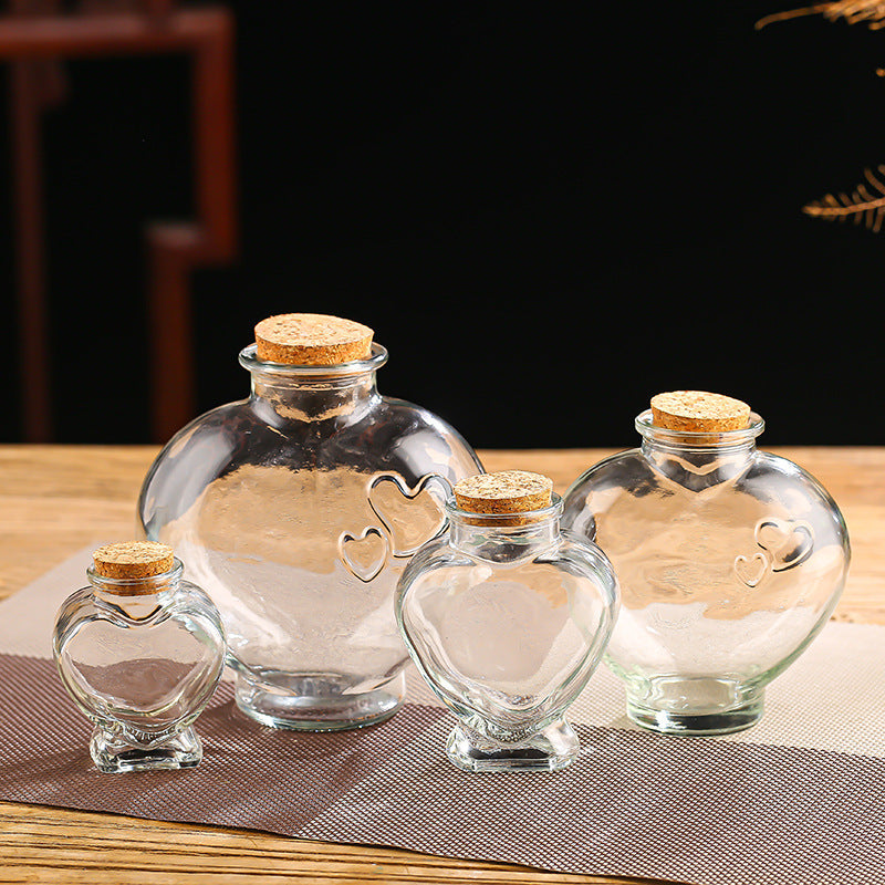Heart-Shaped Glass Wish Bottle - DIY Wooden Stopper Cork Bottle