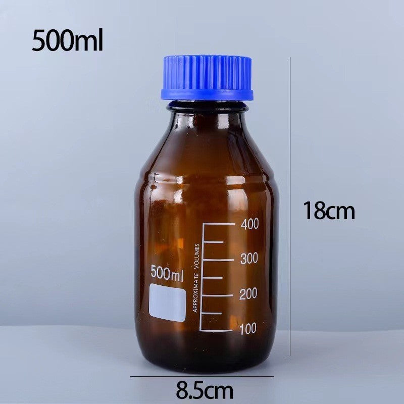 Amber Glass Reagent Bottle - Dark Brown Storage Jar with Blue Lid