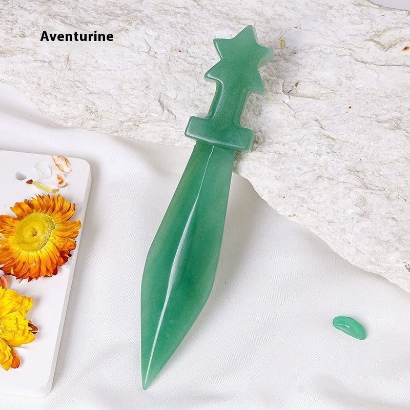 Natural Crystal Dagger Carving - Semi-Precious Stone Knife Decoration