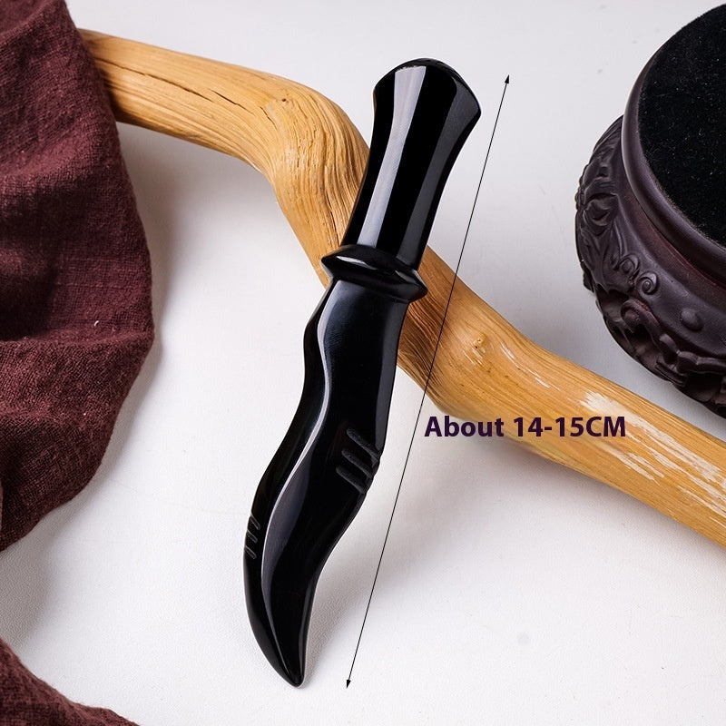 Obsidian Dagger Carving - Polished Black Crystal Stone Knife Decoration