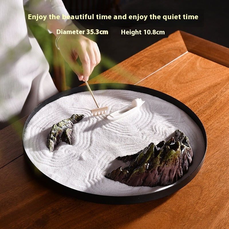 Round Zen Sand Garden - Chinese Dry Landscape Meditation Décor