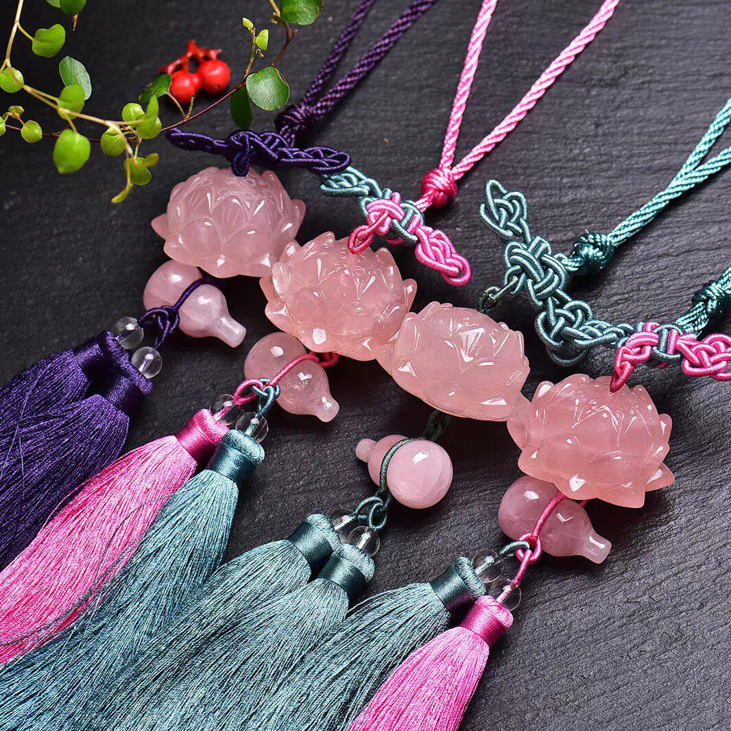 Crystal Lotus Gourd Pendant - Handmade Tassel Home Décor 42mm