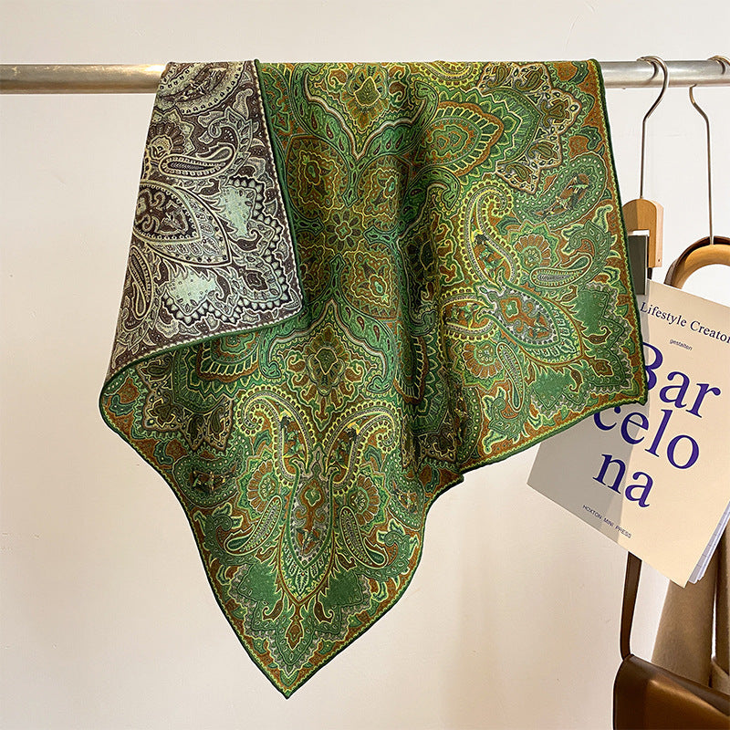 Silk Wool Scarf - Botanical Sketch Garden Print Luxury Wrap