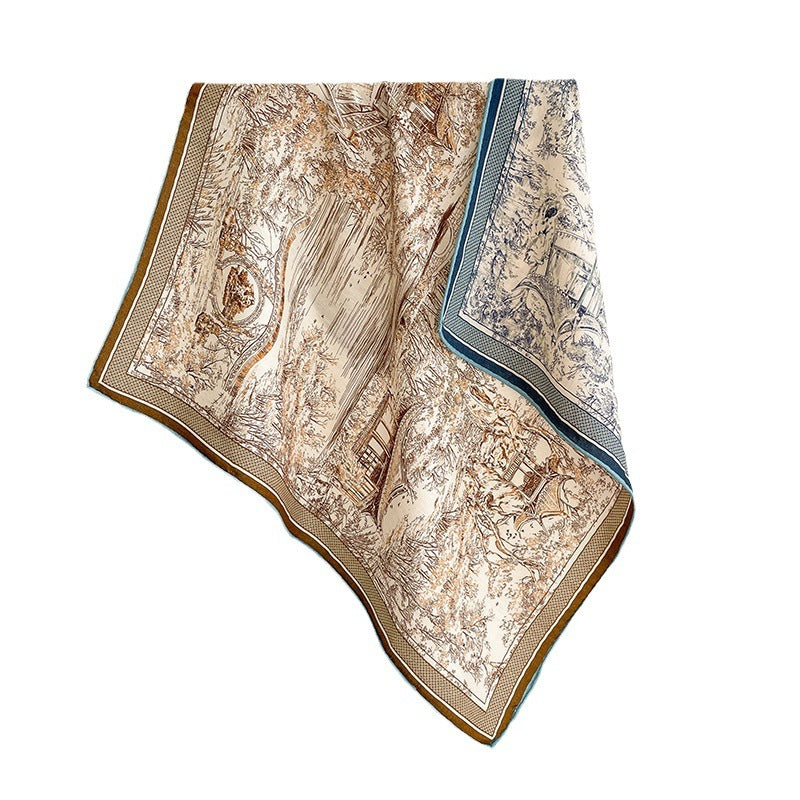 Silk Wool Scarf - Botanical Sketch Garden Print Luxury Wrap