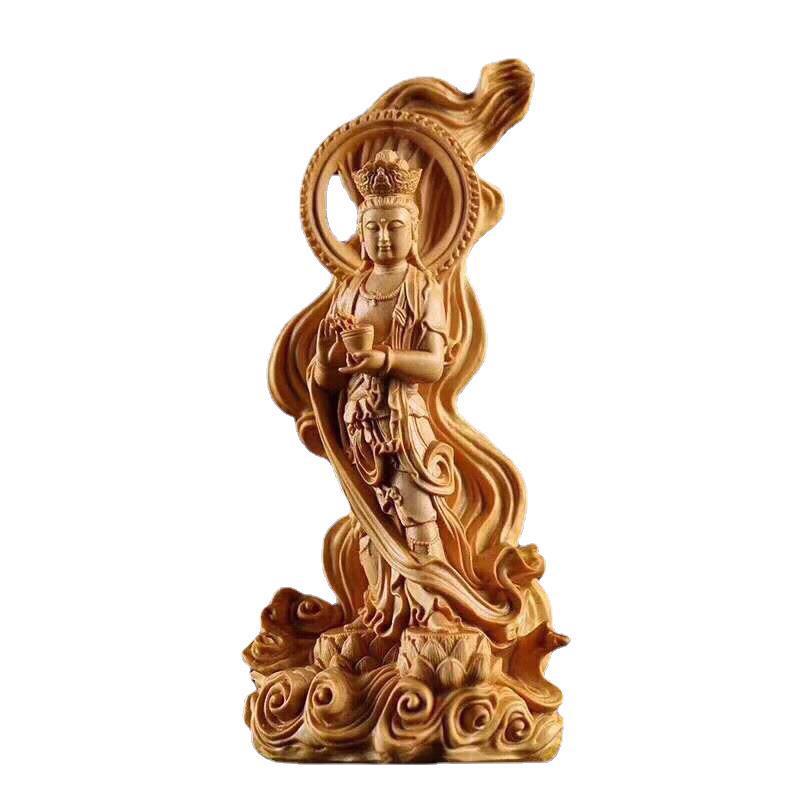 🌊 Thuja Crossing The Sea Guanyin Wood Carving - Handcrafted Buddhist Décor 🙏