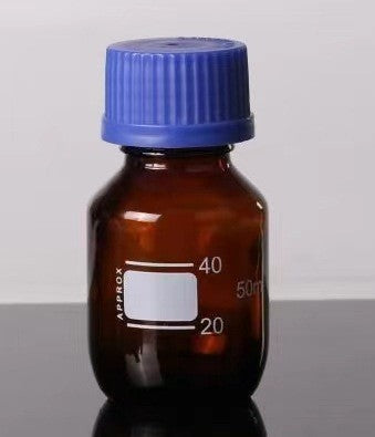 Amber Glass Reagent Bottle - Dark Brown Storage Jar with Blue Lid