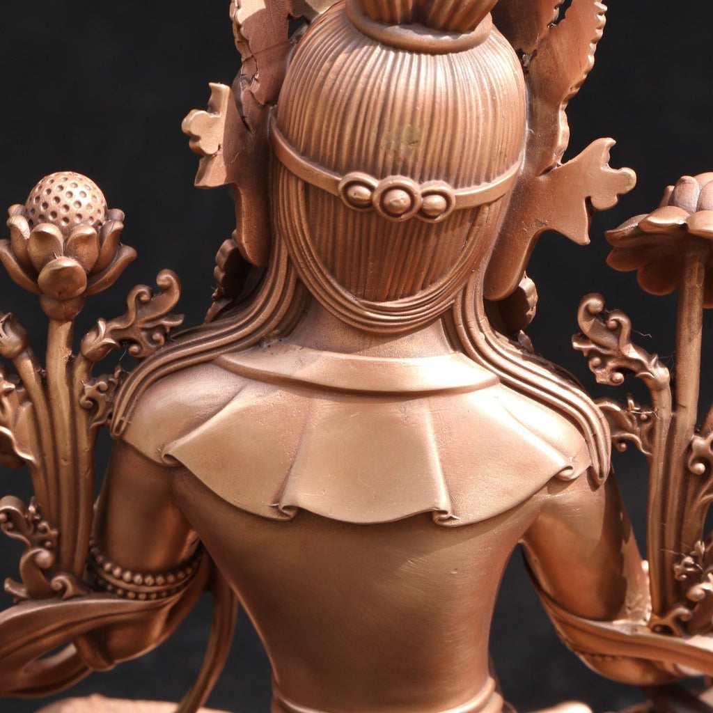 Pure Copper Green Tara Statue - Tibetan Buddhist Goddess Sculpture