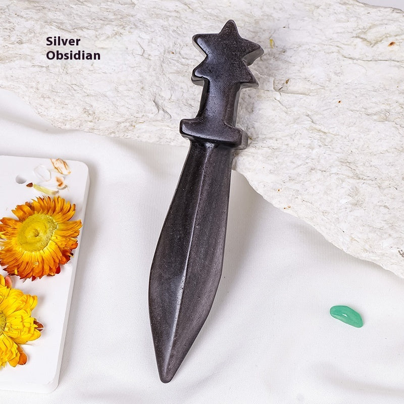 Natural Crystal Dagger Carving - Semi-Precious Stone Knife Decoration
