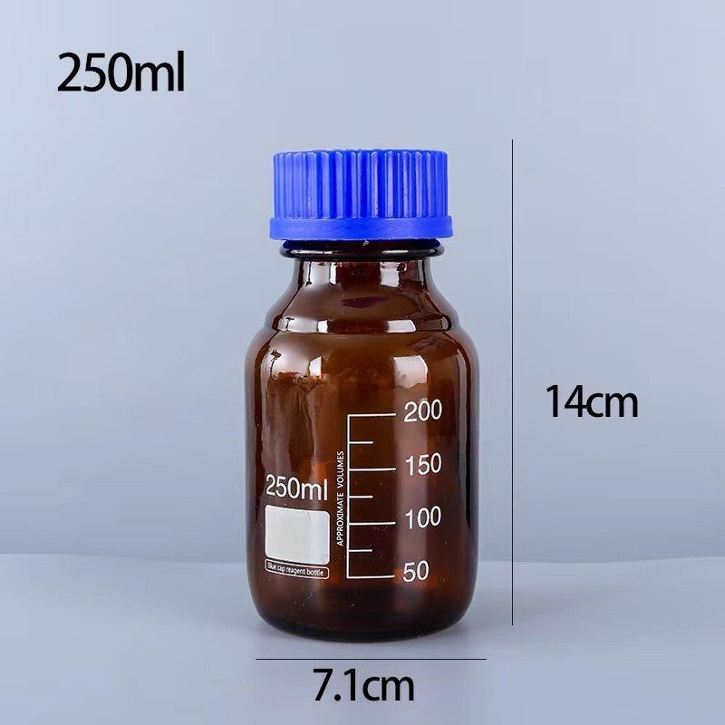 Amber Glass Reagent Bottle - Dark Brown Storage Jar with Blue Lid