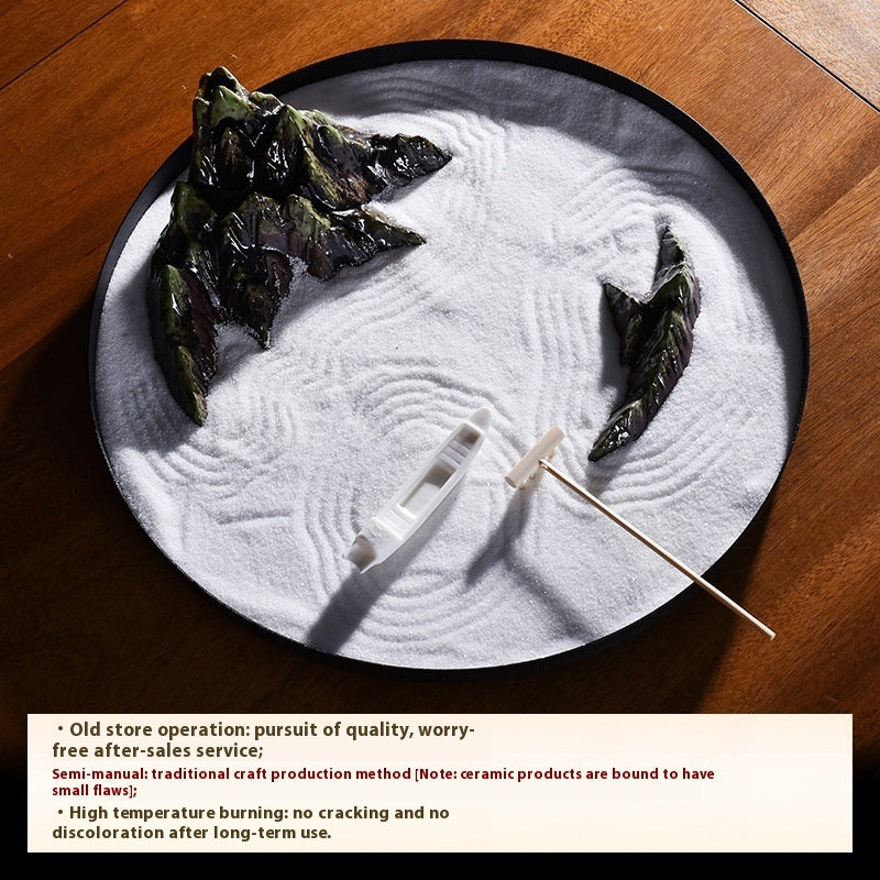Round Zen Sand Garden - Chinese Dry Landscape Meditation Décor