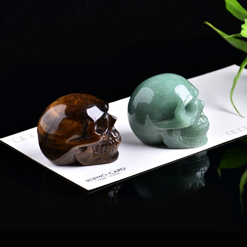 Natural Crystal Skull Carving - Hand-Carved Semi-Precious Stone Ornament