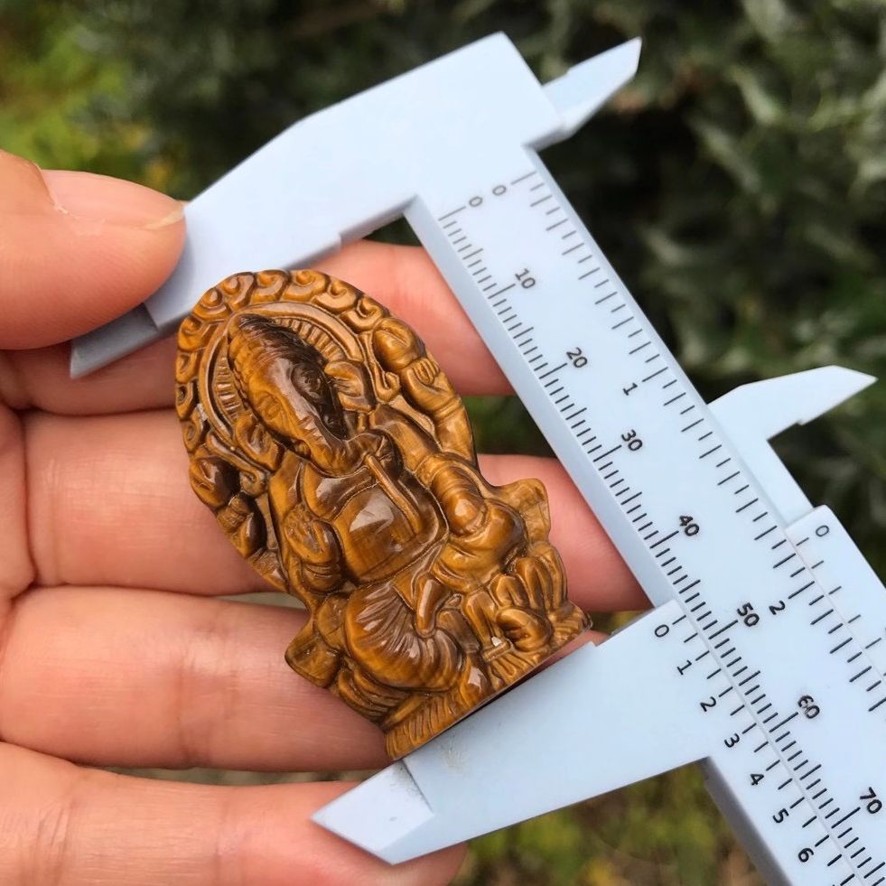 Tiger Eye Ganesha Carving - Hindu Elephant God Statue 50mm