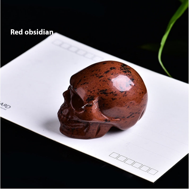 Natural Crystal Skull Carving - Hand-Carved Semi-Precious Stone Ornament