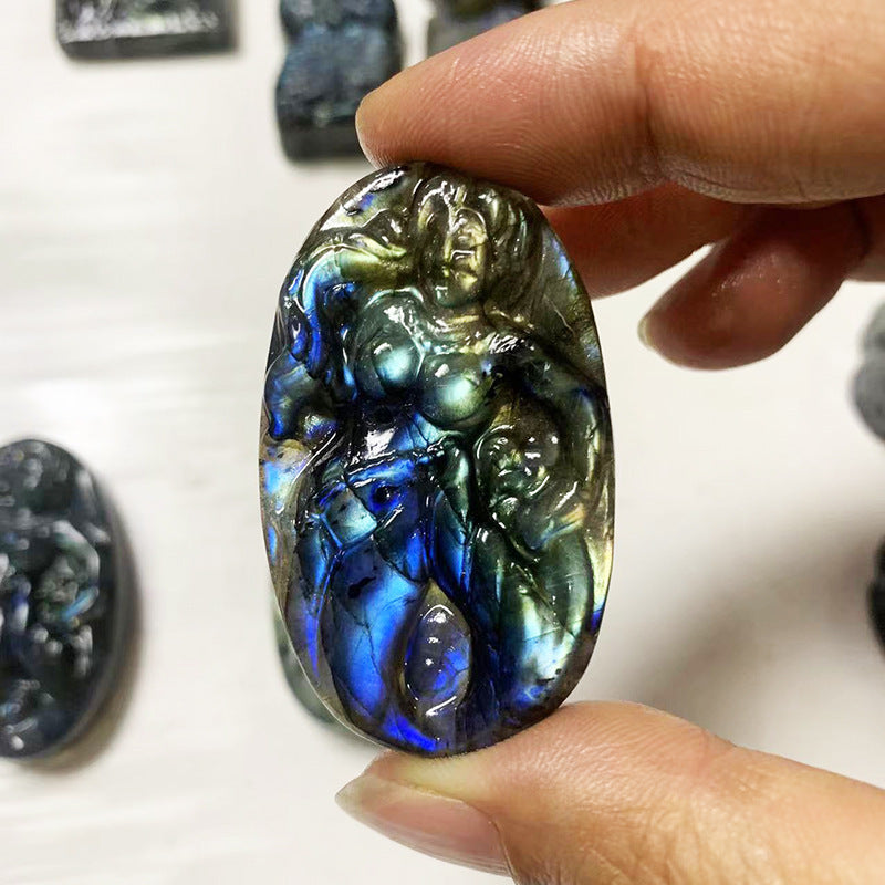 Blue Light Moonstone Carving - Natural Elongated Crystal Stone Decoration