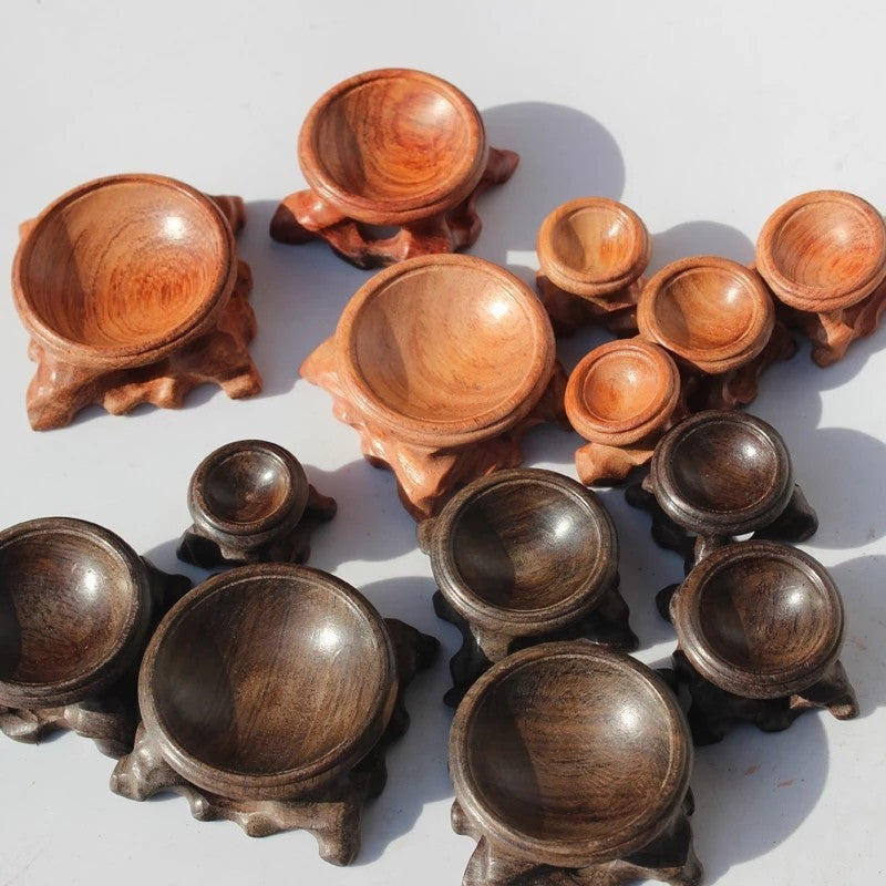 Wooden Display Stand for Crystal Eggs & Spheres - Mahogany Round Base