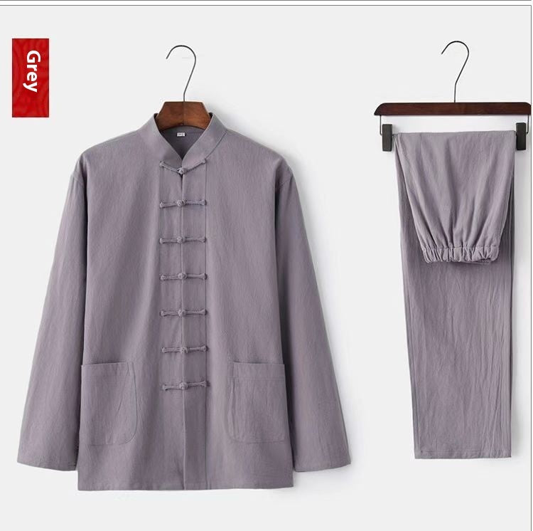 Men's Zen Taiji Shirt Set - Chinese Buckle Vintage Two-Piece Jushi Clothing