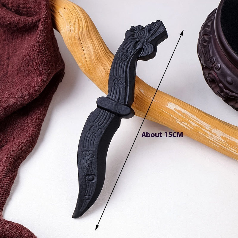 Obsidian Dagger Carving - Polished Black Crystal Stone Knife Decoration