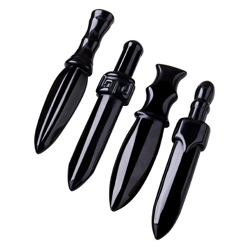 Obsidian Dagger Carving - Polished Black Crystal Stone Knife Decoration