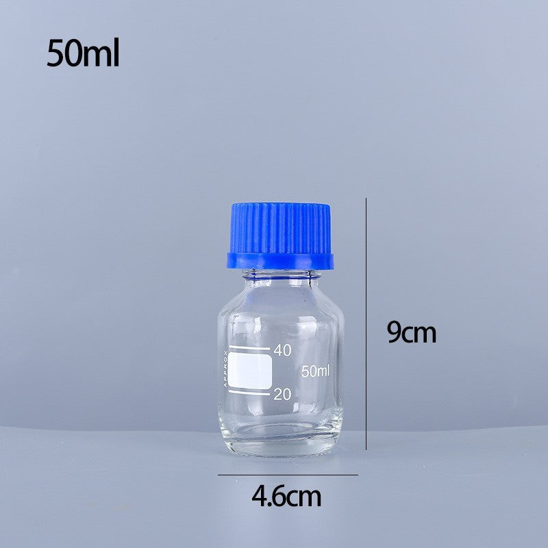 Amber Glass Reagent Bottle - Dark Brown Storage Jar with Blue Lid