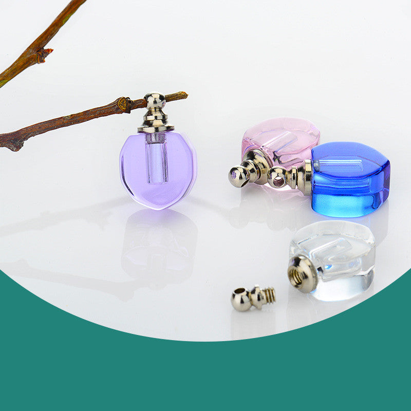 Crystal Rice Carving Glass Bottle Pendant - Essential Oil Necklace Jewelry