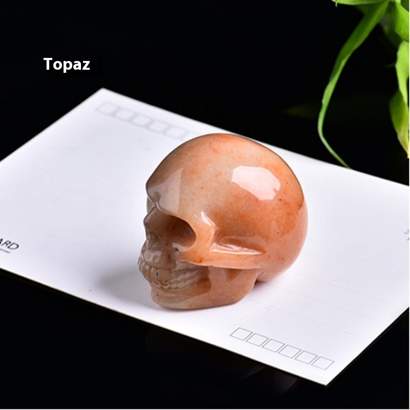Natural Crystal Skull Carving - Hand-Carved Semi-Precious Stone Ornament