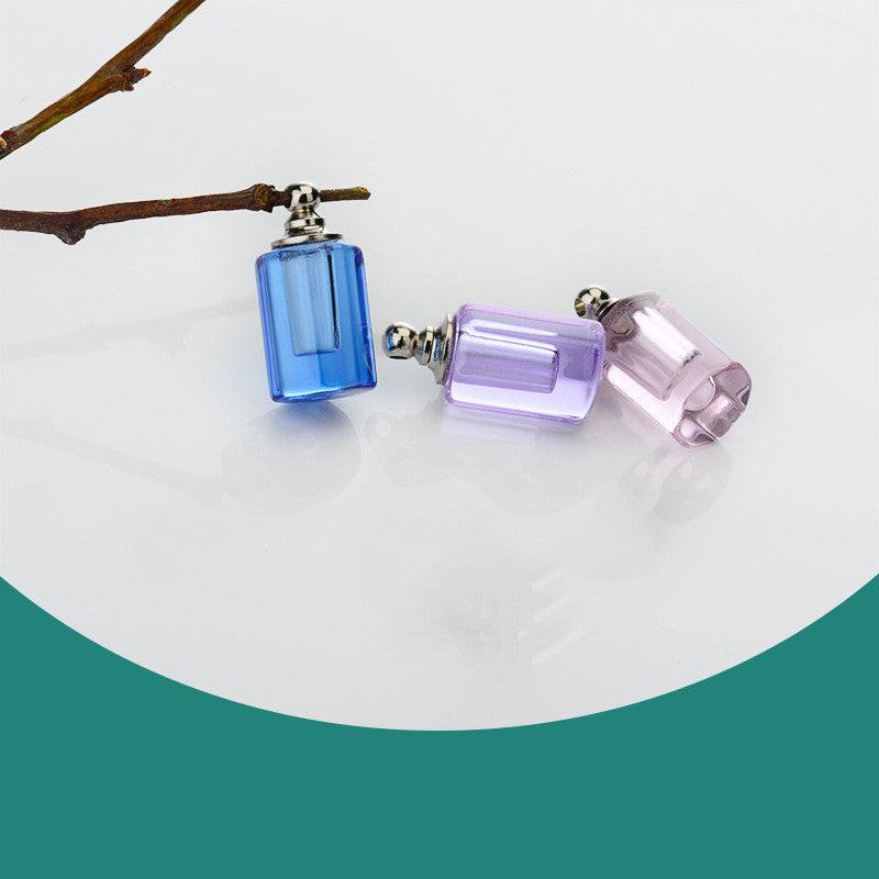 Crystal Rice Carving Glass Bottle Pendant - Essential Oil Necklace Jewelry