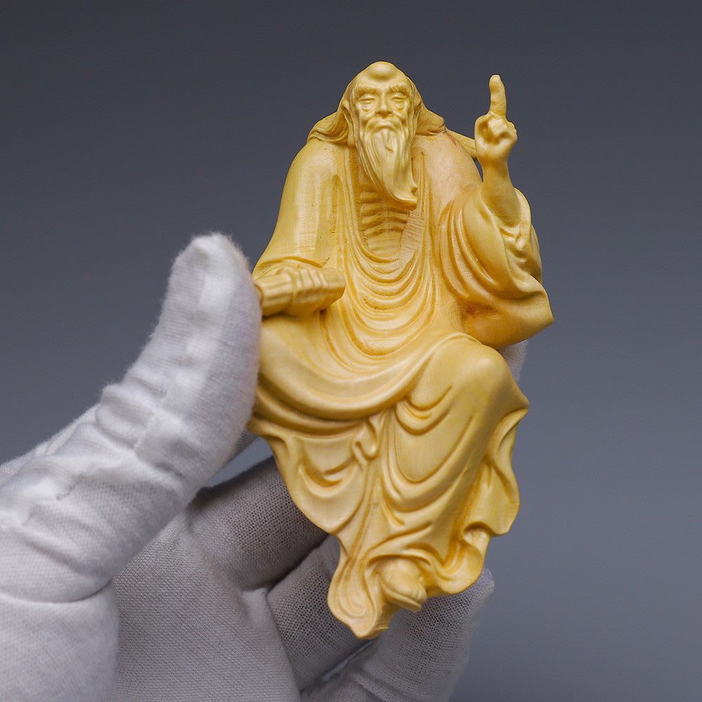 🌿 Boxwood Carving Lao Tzu Asks The World - Handcrafted Spiritual Statue ☯️