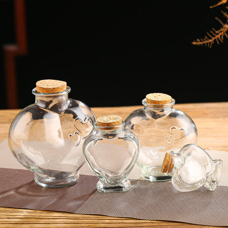 Heart-Shaped Glass Wish Bottle - DIY Wooden Stopper Cork Bottle
