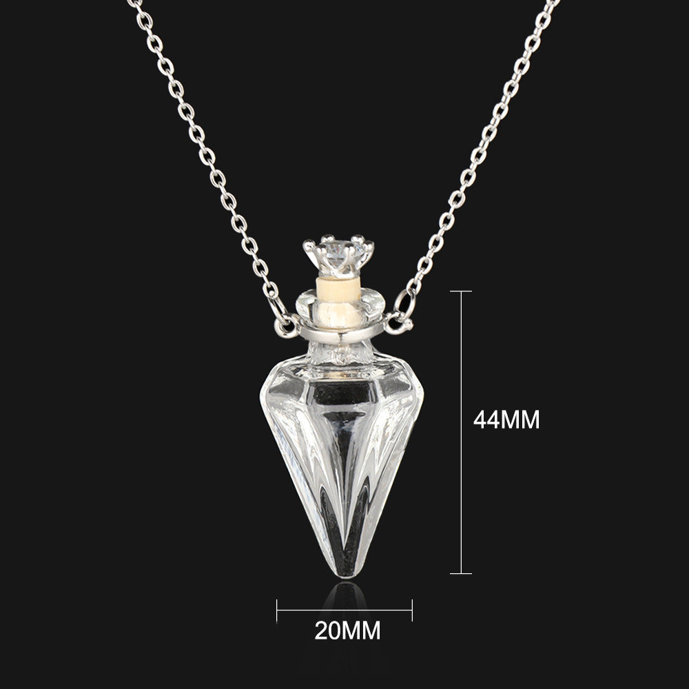 Water Drop Glass Bottle Necklace - Transparent Wish Bottle Pendant Jewelry