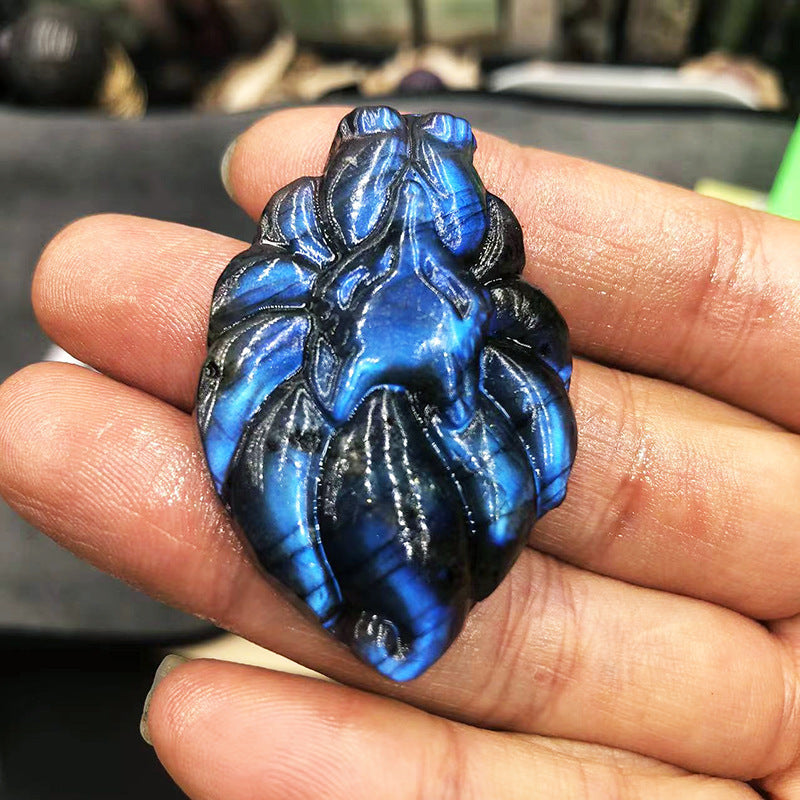 Blue Light Moonstone Carving - Natural Elongated Crystal Stone Decoration