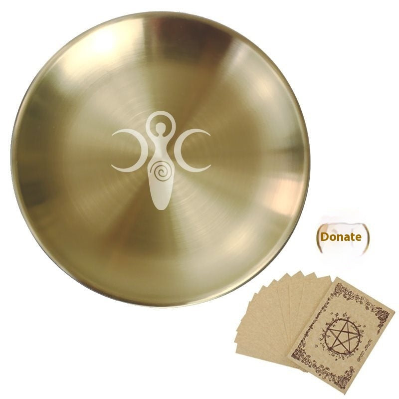 Triple Moon Pentagram Altar Plate - Metal Candlestick Holder 14cm