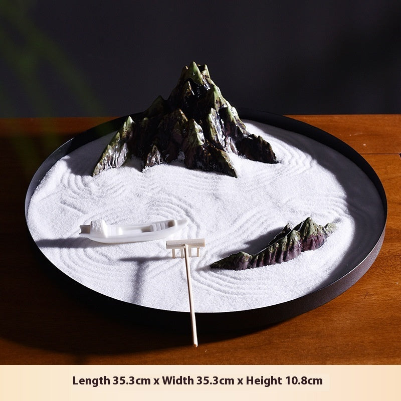 Round Zen Sand Garden - Chinese Dry Landscape Meditation Décor