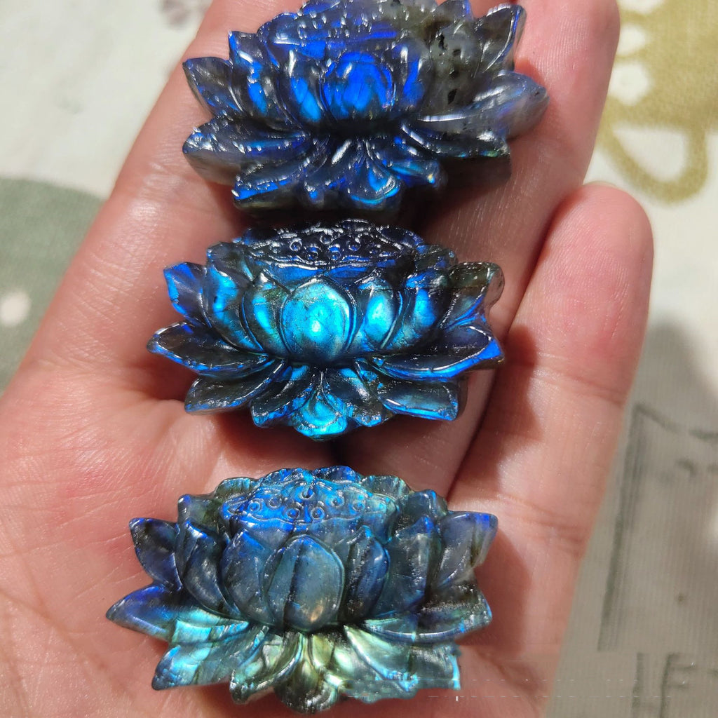 Blue Lotus Elongated Stone Crystal - Natural Raw Stone Carving 20g