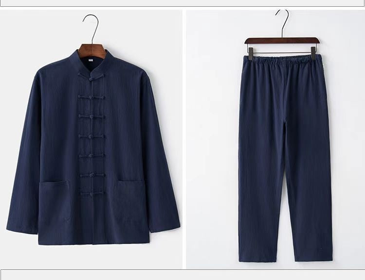 Men's Zen Taiji Shirt Set - Chinese Buckle Vintage Two-Piece Jushi Clothing