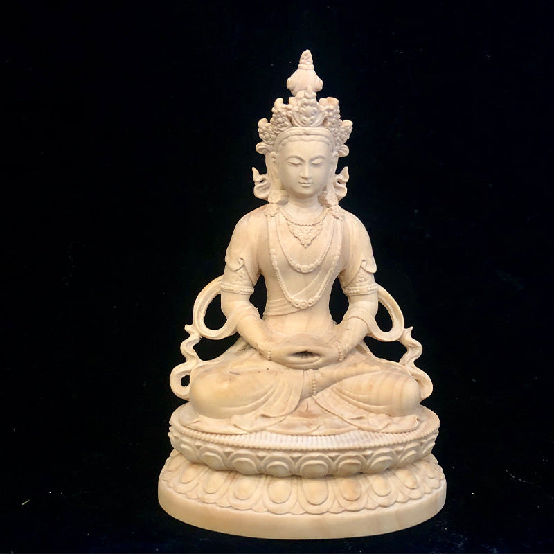 Green Tara Statue - Hand-Carved Boxwood Buddhist Goddess Sculpture
