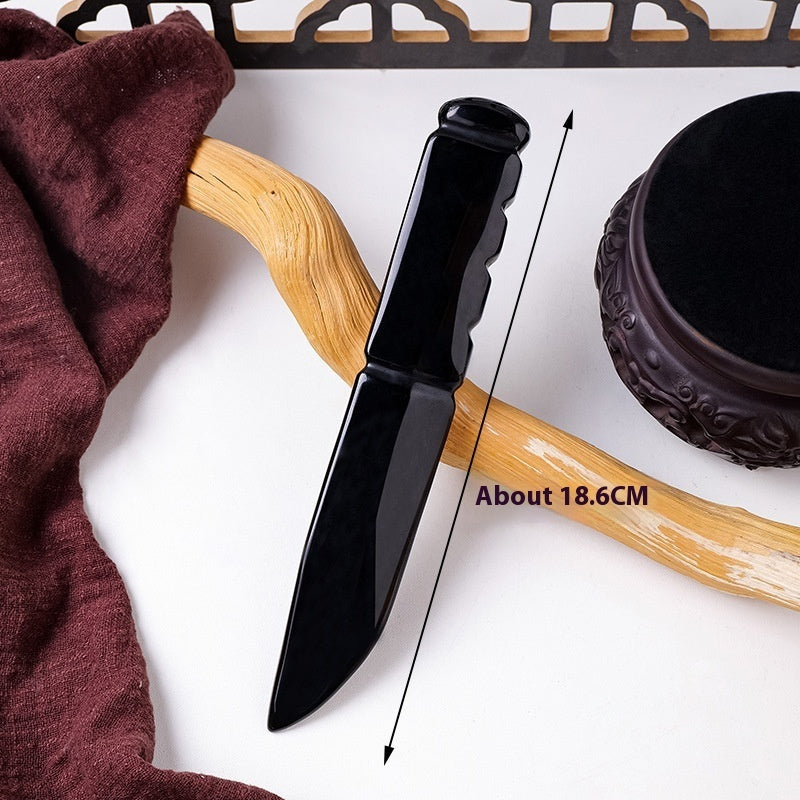 Obsidian Dagger Carving - Polished Black Crystal Stone Knife Decoration
