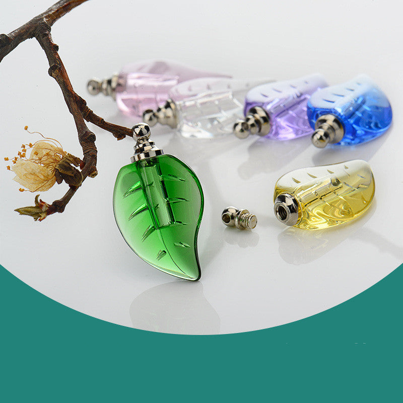 Crystal Rice Carving Glass Bottle Pendant - Essential Oil Necklace Jewelry