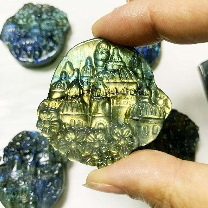 Blue Light Moonstone Carving - Natural Elongated Crystal Stone Decoration