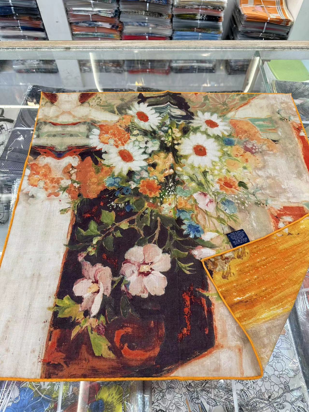 Silk Wool Scarf - Botanical Sketch Garden Print Luxury Wrap