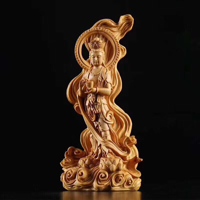 🌊 Thuja Crossing The Sea Guanyin Wood Carving - Handcrafted Buddhist Décor 🙏