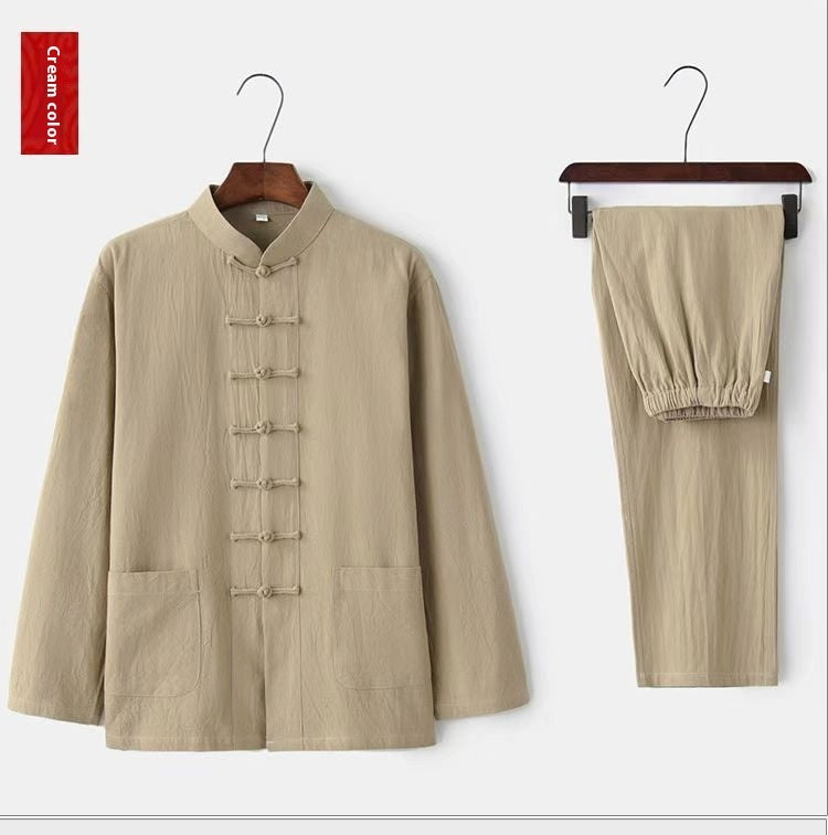 Men's Zen Taiji Shirt Set - Chinese Buckle Vintage Two-Piece Jushi Clothing