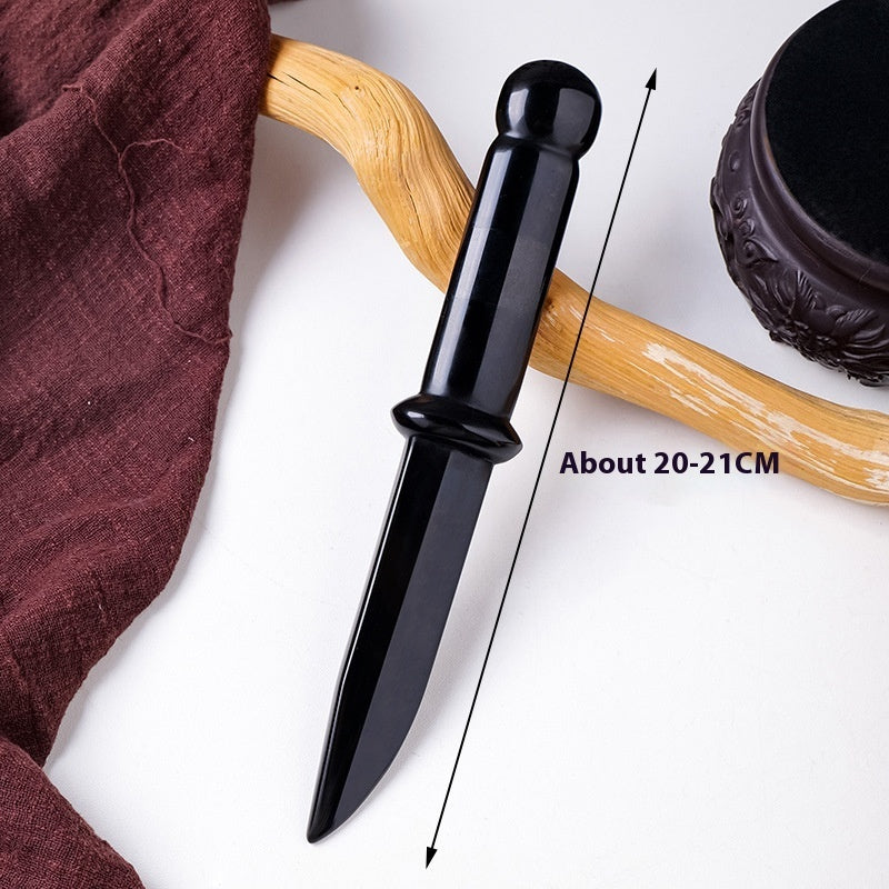 Obsidian Dagger Carving - Polished Black Crystal Stone Knife Decoration