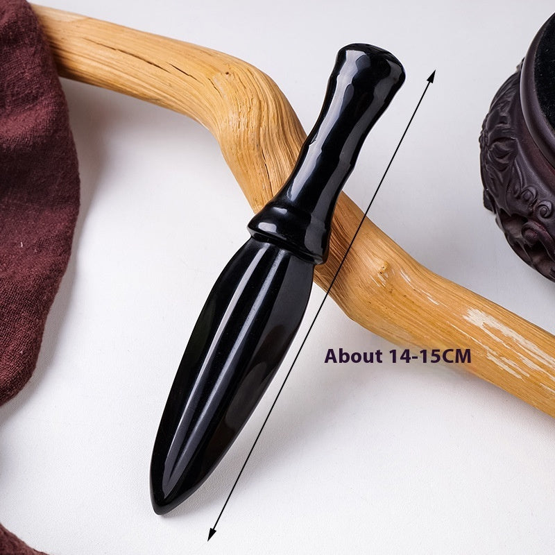 Obsidian Dagger Carving - Polished Black Crystal Stone Knife Decoration