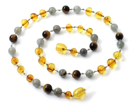 ✨ Amber & Labradorite Necklace for Kids - Natural Baltic Gemstone Jewelry 💎