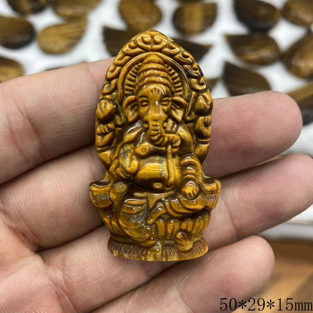 Tiger Eye Ganesha Carving - Hindu Elephant God Statue 50mm
