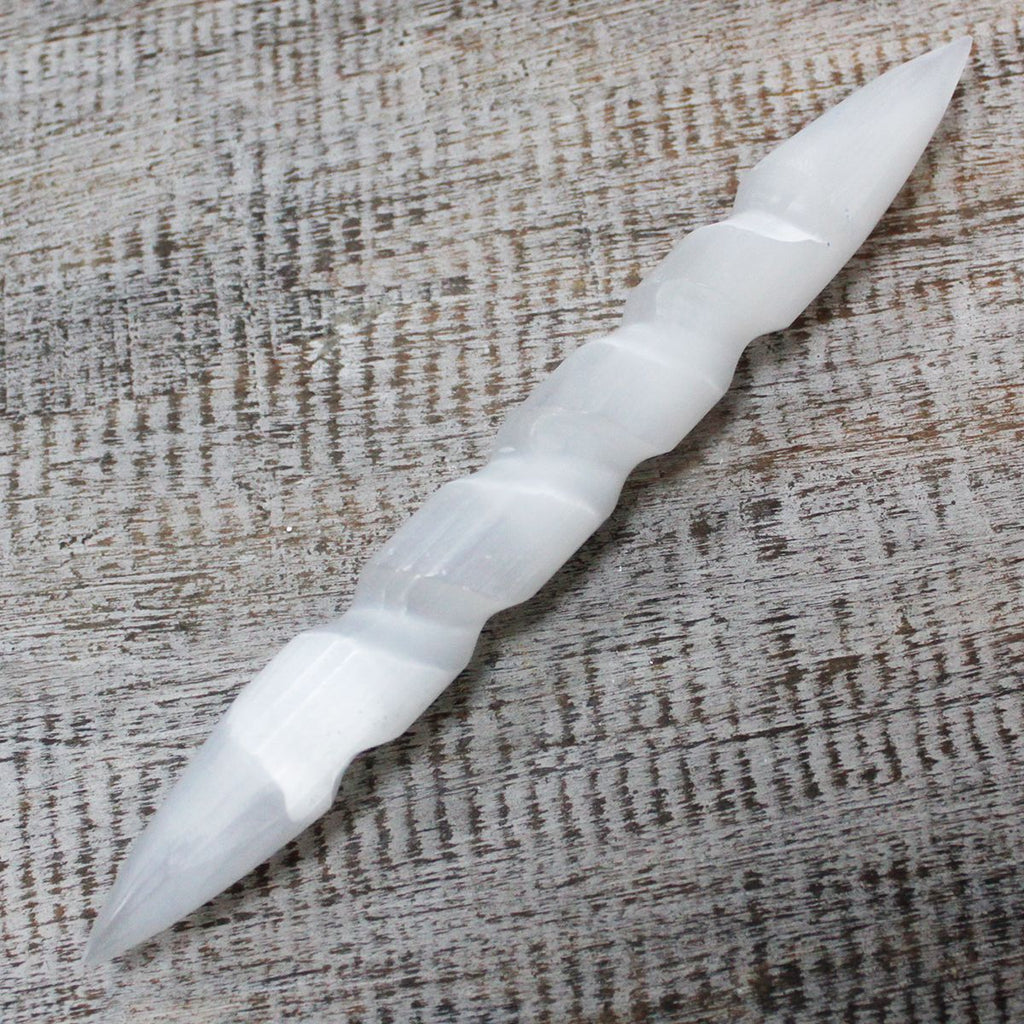 Selenite Spiral Wand 16cm - Double Point Moroccan Crystal Healing Wand