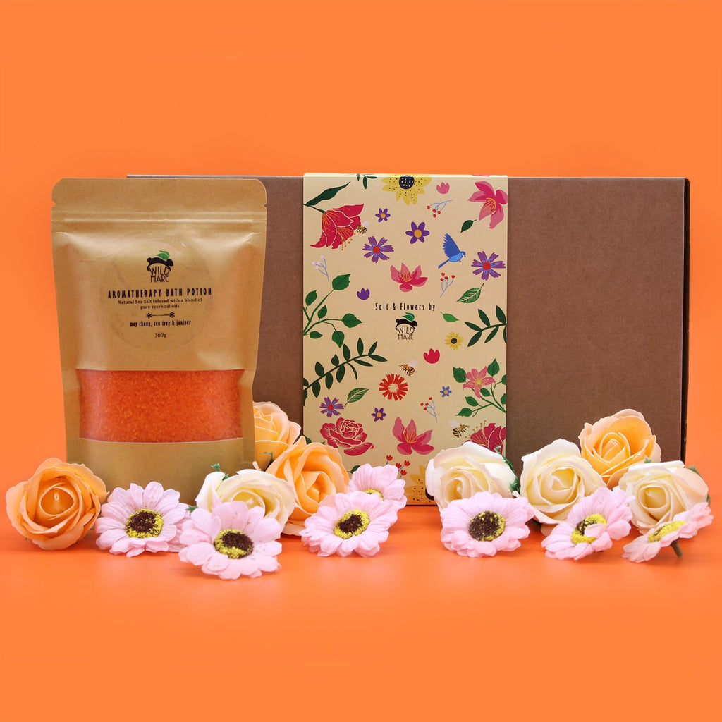 🌿 Salt Soak Set Total Detox - Bath Salt, Soap Roses & Sunflowers Gift Box 💐