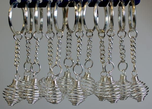 Spiral Cage Keyrings Pack of 12 - Crystal Tumble Stone Holders