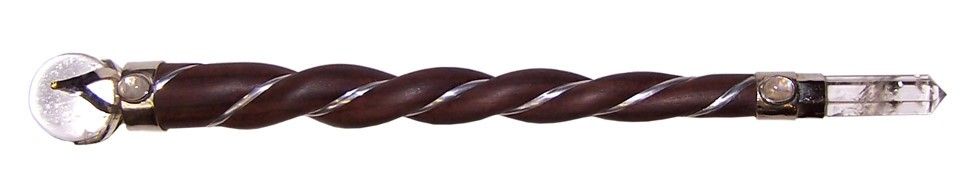 Twisted Wood & Rock Quartz Crystal Wand - Handcrafted Magic Wand 22cm